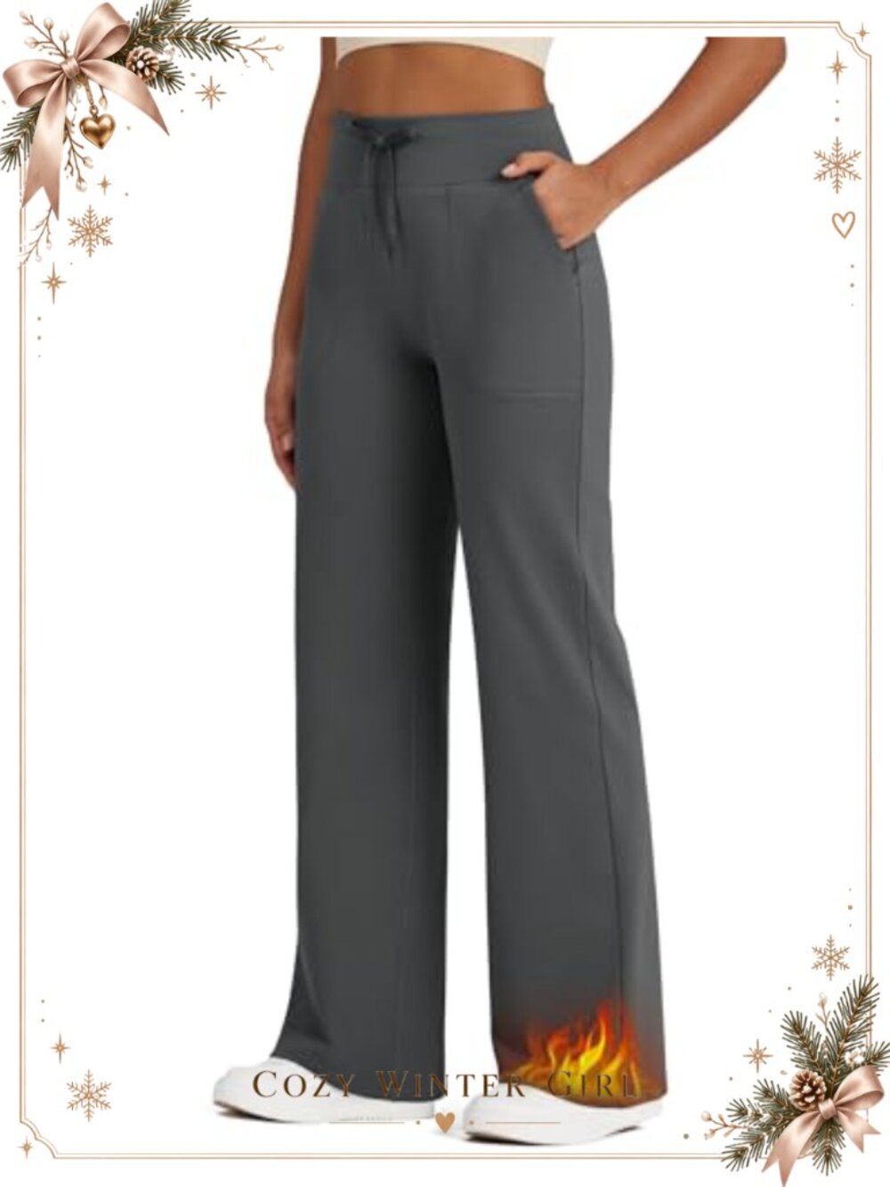 Thermal Fleece Lined Wide Leg Sweatpants High Rise Yoga Pants with Pockets
